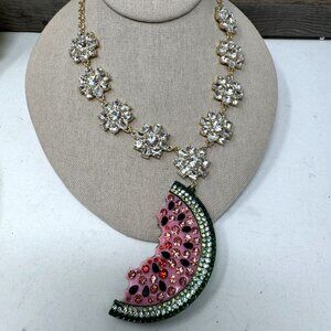 Betsey Johnson Crystal Flower Necklace With Rhinestone Watermelon Pendant Statem